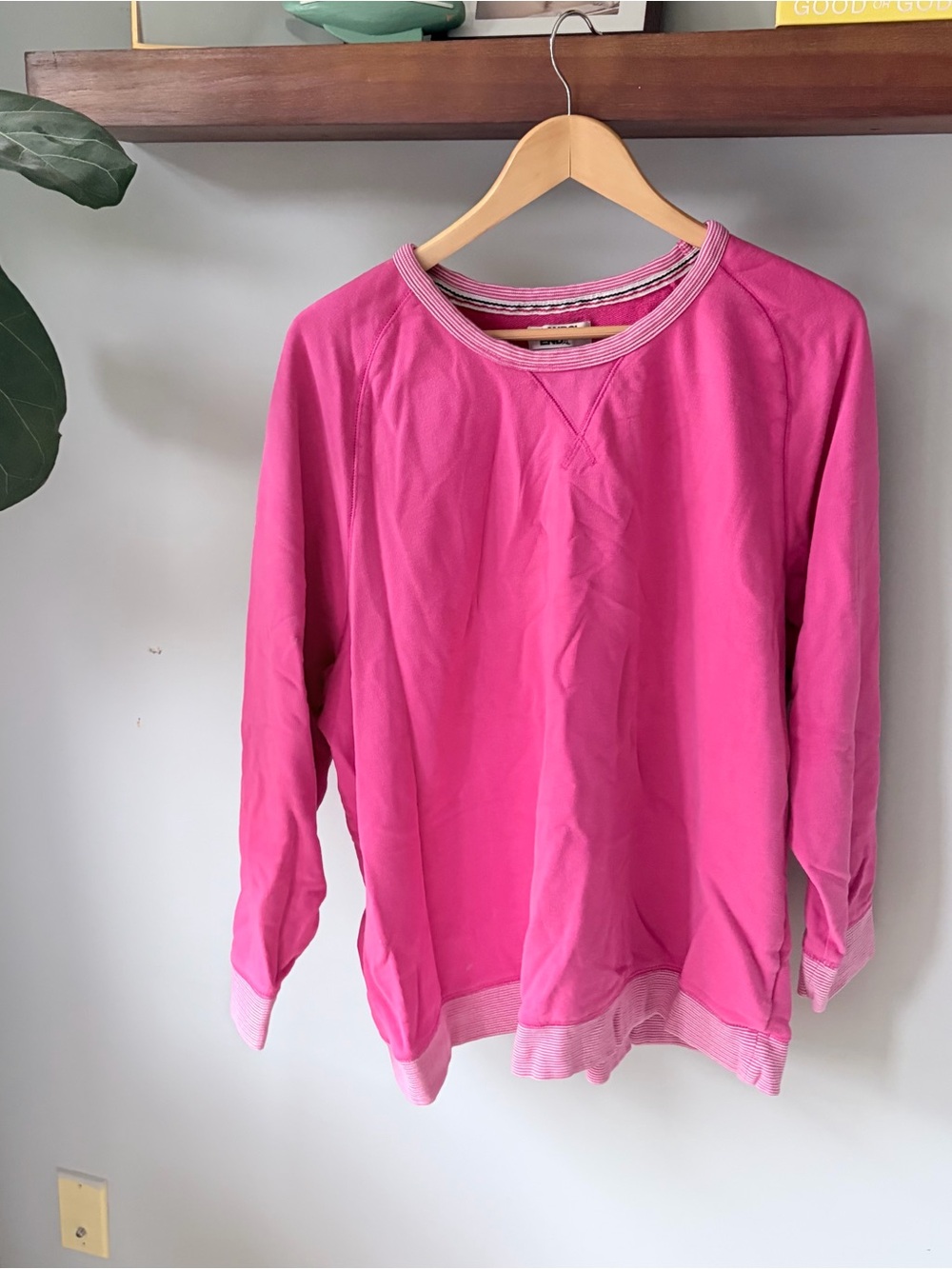 Lands' End Hot Pink Crewneck Sweatshirt with Contrast Trim